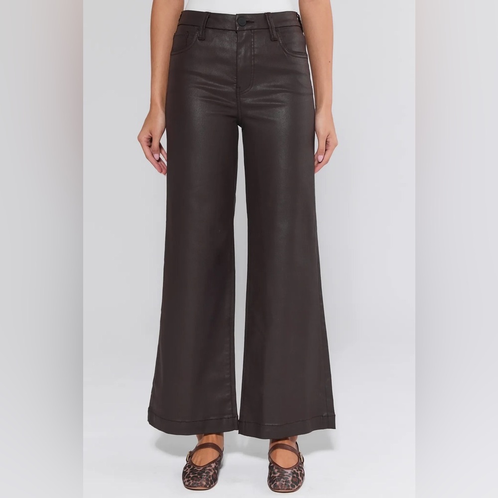 Kut from the Kloth Kelsey High Rise Rise Ankle Flare Coated pants in dark brown